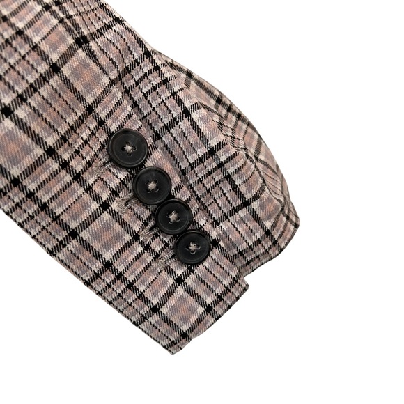 We the Free People Cali Plaid blazer M black grey pink Boxy Single Breasted - Picture 12 of 15